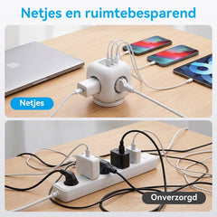 Aigostar Stekkerdoos met Schakelaar - 3 Stopcontacten & 3 USB - Overbelastingsbeveiliging - 1.5 Meter Verlengsnoer - Wit