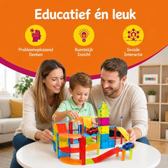 Magnetic Tiles Racebaan - 126 Stuks - Zelfrijdende Auto's - Speelgoed - Magnetische Tegels - Educatief & Constructie - Montessori - Bouwstenen - Bouwblokken - Voor 3, 4, 5, 6, 7, 8, 9 Jaar - Bouw je Magna Wereld - Kinderen - Olvy