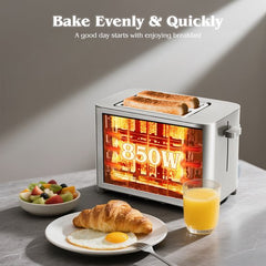 Broodrooster - Toaster - 2 sleuven - 850W - Zilver - Aigostar •