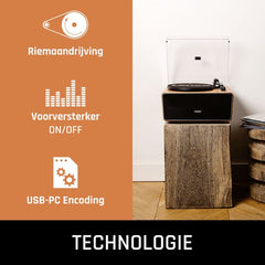 Lenco Bluetooth Platenspeler - 4 Ingebouwde Speakers - Platenspeler op poten - Lenco Expertise lijn - Platenspeler meubel - LS-570OK - Eikenhout