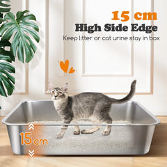 Nobleza Kattenbak XXXL RVS - 70x50x15 cm - Grote Kattenbak voor Grote Katten & Maine Coon - Roestvrijstalen Kattenbak met Hoge Rand