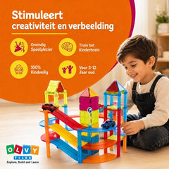 Magnetic Tiles Racebaan - 126 Stuks - Zelfrijdende Auto's - Speelgoed - Magnetische Tegels - Educatief & Constructie - Montessori - Bouwstenen - Bouwblokken - Voor 3, 4, 5, 6, 7, 8, 9 Jaar - Bouw je Magna Wereld - Kinderen - Olvy