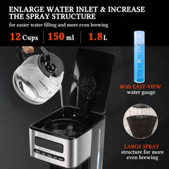 Koffiezetapparaat - filterkoffie - Glazen pot - RVS - 1,8L - Taylor Swoden