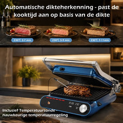 Taylor Swoden Contactgrill - Tosti apparaat - Dubbele Temperatuurregeling - Tosti ijzer - 2000W - Panini Grill met Touchscreen en Draaiknop - 180° Uitklapbaar - Temperatuursonde - Instelbare Hoogte