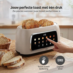Olvy Broodrooster XL - Lange Sleuven - Timerfunctie - LCD Display - Kruimellade - Toaster - 1500W - Ontdooien & Opwarmen - Beige