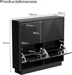 Schoenenkast - Schoenenrek - 100x24x91 cm - Zwart - UEV