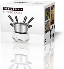 Melissa Fondue set - Elektrische Fondue 8 personen - 2 liter - 1200W - Met Sausring en 8 Vorken - 16310230 - Wit RVS