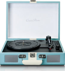 Classic Phono Retro Platenspeler - Vinyl Koffer met Bluetooth - Auto-stop - TT-110BUWH - Blauw Wit