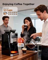 Aigostar Savor - Koffiezetapparaat met Bonenmaler - 1.5L - 12 Kopjes - Digitaal Display - Warmhoudfunctie - 24u Timer - 1400W - Zwart
