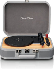 Classic Phono Retro Platenspeler - Vinyl Koffer met Bluetooth - Auto-stop - TT-116GY - Grijs •