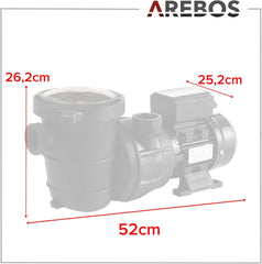 Arebos Zwembadpomp, 600 W, filterpomp, circulatiepomp, geluidsarm, tot 15.900 l/u •