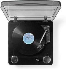 NEDIS - Draaitafel - 18 W - Bluetooth v4.2 - USB conversie - Stofkap - Zwart - ingebouwde luidsprekers - Materiaal: Hout/kunststof