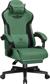 GTPLAYER Gamingstoel, ergonomische gamerstoel van stof, met lendensteun, pc-stoel met verbrede rugleuning, belastbaar tot 150 kg, groen