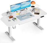 COMHOMA In hoogte verstelbaar bureau, elektrisch, 120 x 60 cm, elektrisch bureau met laden, monitorstandaard, tabletstandaard, bureau met 3 hoogtes geheugenbediening, wit