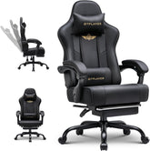 GTPLAYER Ergonomische gamingstoel met voetensteun, hoofdsteun en lendensteun, in hoogte verstelbaar, gevoerd, 180 kg, zwart
