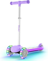 BremToy Kinderstep voor kinderen van 3 jaar, met oplichtend dek en PU-verlichte wielen, in hoogte verstelbaar in 4 standen, responsief remmen, licht, kinderstep voor 3 tot 8 jaar, paars