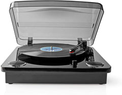 NEDIS - Draaitafel - 18 W - Bluetooth v4.2 - USB conversie - Stofkap - Zwart - ingebouwde luidsprekers - Materiaal: Hout/kunststof