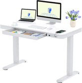 FLEXISPOT Q3 In hoogte verstelbaar bureau met led-hoogteweergave, geheugenfunctie en USB, elektrisch bureau met lade voor thuiskantoor, 120 x 60 cm (elegant wit)