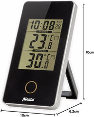 Alecto WS-150 Digitale Indoor Outdoor Thermometer - Slaat maximum- en laagste waarden - Datum en tijd - Wekker met sluimerfunctie - Zwart