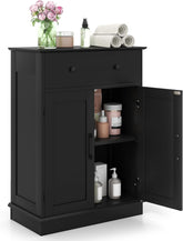 Badkamerkast - Badkamermeubel - Kast met deuren - 56x30x80 cm - Zwart - COSTWAY