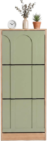 UEV Smalle schoenenkast met 3 kleppen, modern schoenenrek (groen)