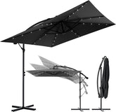 Zweefparasol - Tuinparasol - Parasol Ø350 cm - Met voet - Met Parasolhoes - Grijs/Zwart - Verdego •