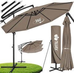 tillvex Aluminium parasol + afdekking Ø 350 cm met zwengel, zweefparasol met standaard en windscherm, tuinparasol, uv-bescherming aluminium, zwengelparasol, waterdicht, 360 graden draaibaar •