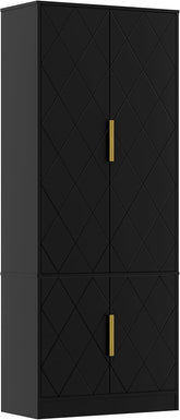 UEV Hoge kast met 4 deuren, keukenkast, badkamerkast, multifunctionele kast, archiefkast met verstelbare plank, veelzijdig inzetbaar voor kantoor, hal, keuken, bijkeuken, 60 x 30 x 150 cm, zwart