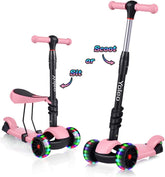 Kinderstep - 3 wielen - Kinder step jongens - LED Wielen - Verstelbaar - Roze - YOLEO
