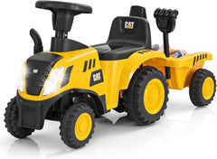 COSTWAY Caterpillar Tractordrager voor kinderen, met afneembare aanhanger, schep en hark, kinderauto met 6 banden, met ledlicht en muziek en claxon, belasting 25 kg, voor kinderen van 1,5 tot 3 jaar