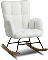 COMHOMA Schommelstoel, relaxstoel met armleuningen, oorfauteuil van teddypluche, schommelstoel, tot 150 kg belastbaar, zonneligstoel, tuinligstoel voor slaapkamer, woonkamer, stijlvol design, wit