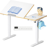 FLEXISPOT Kinderbureau in hoogte verstelbaar elektrisch 110 × 52 cm, wit, met led-hoogteweergave, 3 geheugenplaatsen, kantelbaar tafelblad en haken