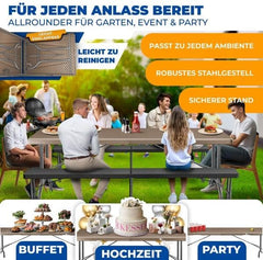 KESSER® Buffettafel, inklapbaar, kunststof, 183 x 76 cm, rotan-look, campingtafel, partytafel, klaptafel, tuintafel, voor 6 personen, tuin, terras en balkon, inklapbaar, incl. draaggreep en hoes,