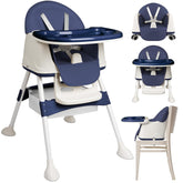 Ferghana 4-in-1 kinderstoel voor baby's, kinderstoel met afneembaar dienblad, babystoel met onderste opbergvak en wielen, in hoogte verstelbare kinderstoel met 5-punts riem, blauw