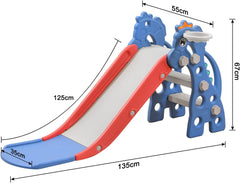 Aufun 3-in-1 opvouwbare kinderglijbaan, vrijstaande glijbaan, 135 x 53 x 67 cm, met basketbalmand, kinderglijbaan, babyglijbaan, indoor, speelplaats voor kinderen vanaf 1 - 6 jaar, voor binnen en