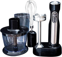 Gastronoma 18210002 Draadloze accu-staafmixerset, 3-in-1 hakmolen, garde, pureerstaaf, perfect voor het draadloos mixen van sauzen en soepen, snel en efficiënt, roestvrij staal, zwart