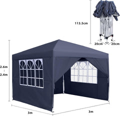 FIVMEN Vouwpaviljoen 3 x 3 m met zijpanelen en ramen en draagtas, polyester, uv-bescherming, partytent, waterdicht, winddicht, outdoortent, type B (antraciet)