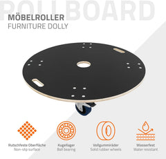 Meubelroller - Transportroller - Met remmen - Ø87 cm - tot 800 kg - ECD Germany •