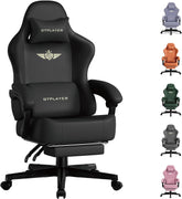 GTPLAYER Gaming stoel, ademende bureaustoel, ergonomisch, hoogwaardig kunstleer, ergonomische pc-stoel, 160° verstelbare rugleuning en uittrekbare voetensteun, draagkracht 180 kg, zwart