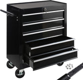 Arebos Werkplaatswagen 5 vakken | rolwagen centraal afsluitbaar | kogelgelagerde laden incl. antislipmatten | gereedschapswagen verrijdbaar 2 wielen met parkeerrem | zwart