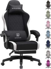 GTPLAYER Gamingstoel, ergonomische pc-stoel, ademende stof, grote en hoge draaibare bureaustoel met voetsteun, verstelbare lendensteun en hoofdsteun, zwart