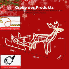 288 LED rendier met slee figuur verlicht buiten, kerstverlichting, hertendecoratie, kerstdecoratie, figuren, eland, tuin, outdoor, warmwit, IP44 (1 stuks)