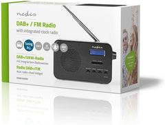 Nedis - DAB + radio - Draagbare uitvoering - DAB+ / FM - 1.3" - Wekker - Werkt op batterijen - Digitaal - 3.6 W - Hoofdtelefoonuitgang - Sleep Timer - Zwart