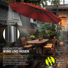 tillvex® Premium Aluminium Parasol Ø300 cm Rood + Hoes & Windbescherming | Zweefparasol, 6-voudig verstelbaar met slinger | Tuinparasol, 360° draaibaar, kantelbaar | Parasol met slinger, UV50+, Groot, Waterdicht