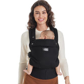 Momcozy Babydrager van 100% katoen, vanaf de geboorte, zwart | Ergonomische M-positie, X-rug en EVA-lendensteun, 3,2-20 kg, 0-24 maanden, wasbaar, tailleriem 64-127 cm