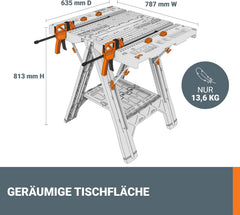 WORX Pegasus WX051 mobiele multifunctionele werkbank, max. belasting 450kg, inklapbaar voor de werkplaats, incl. snelklemvoorziening