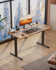 HLDIRECT Elektrisch staand bureau met stopcontacten, 140x60cm, bruin, 60kg