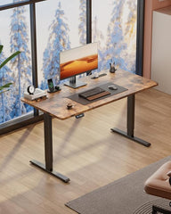 HLDIRECT Elektrisch staand bureau met stopcontacten, 120x60cm, bruin, 60kg