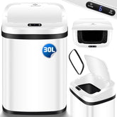 KESSER® Sensor afvalbak voor keuken, 30 l, automatisch met bewegingssensor, soft-close afvalbak en deksel, met touchbediening en sensor, LCD-scherm, wit