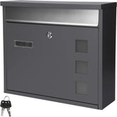 ECD Germany Brievenbus met naamplaatje en kijkvenster, 36 x 31,5 x 11,5 cm, antraciet-zilver, gepoedercoat roestvrij staal, afsluitbaar, 2 sleutels, moderne wandbrievenbus, design brievenbus •